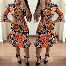 Ladies Casual Floral Long Sleeve Dress Flared Sleeve Casual Dress Wish Long Sleeve Floral Dress Casual Dress Long Sleeve Dress