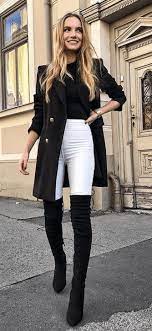 Stylish Outfit With White Pants And Black Boots White Pants Outfit Winter Fashion Outfits Casual Winter Outfits
