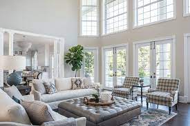 Asher is beautiful individually or arranged in groups. Large Gray Leather Tufted Ottoman As Coffee Table Transitional Living Room