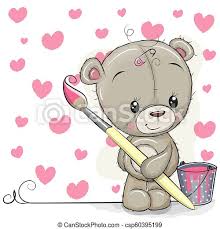The watermarks in the above sample picture will not be on your delivered jpeg! Cute Teddy Bear With Brush Is Drawing A Hearts Canstock