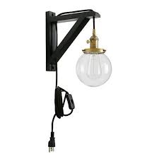 Browse a large selection of pendant light fixtures at houzz, including drum pendant lighting, industrial pendant lighting and glass pendant lights. Black Industrial Wall Sconce Plug In Wood Bracket Wall Light Fixture With Globe Glass Shade Overstock 29401145