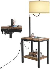 The end table is lovely oak grain that matches our furniture. Litymax Led Floor Lamp With Table Rustic End Table With Usb Charging Port Power Outlet Bedside Nightstand Shelves Side Table With Reading Standing Light For Living Room Bedroom Bulb Included