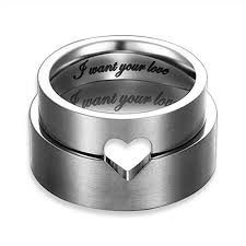 I Want Your Love Hollow Matching Heart Flat Couple Rings Mens Womens Stainless Steel White Wedding Bands His And Hers Rings Heart Wedding Rings Rings For Men