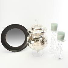 Mercury glass mantel mirrors and fireplace mirrors. Pier 1 Mercury Glass Jar With Wall Mirror And Pillar Candlesticks Ebth