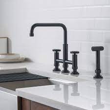 Matte black kitchen faucet with side sprayer. Buy Kraus Kpf 3125mb Urbix Industrial Bridge Kitchen Faucet With Side Sprayer Matte Black Online In Vietnam B07vf7xf8v