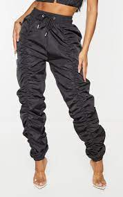 Shape Black Shell Ruched Drawstring Joggers Prettylittlething Il