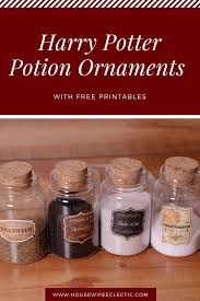 Wizard potion bottles with free printable labels. Harry Potter Potion Ornaments With Free Printables Housewife Eclectic