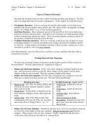 Types Of Chemical Reactions 9th 12th Grade Worksheet Reaction Types Chemical Reactions Lesson Planet