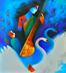 Goddess saraswati's worship is of high importance among all the navratri festivities, which lasts for three days. Saraswati Vandana Indian Art Paintings Abstract Art Painting Durga Painting