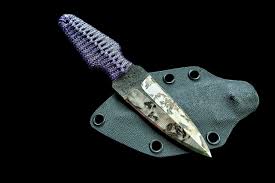 Ecos Knives 6" Dagger Muster Etched Blade w/ Purple Cord and Sheath
