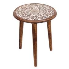 White wicker furniture, living room stools, accent end tables for living room, round accent. Unicef Market Whitewashed Floral Wood Accent Table From India Morning Magic