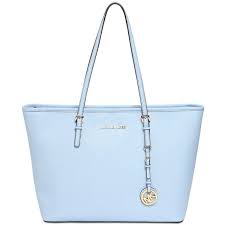 Michael Michael Kors Jet Set Saffiano Leather Travel Tote Bag Light Blue Borsette Michael Kors Michael Kors Totes