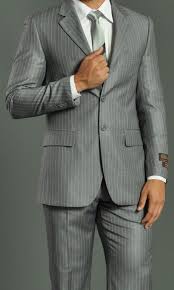 Men S Three Button Light Grey Suit With Stripes Men Suits Designer Men Wedding Suits Suit2suit Com Light Grey Suits Pinstripe Suit Grey Pinstripe Suit