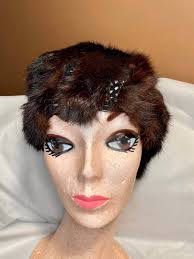 Fur Fashion Hat, Women's Crocheted Fur Beanie Cap, Mid Century Style