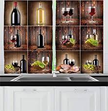 Kitchen accents and furnishings feature grapevines, wine bottles, and grape clusters. Buy Ambesonne Wine Kitchen Curtains Wine Themed Collage On Wooden Backdrop With Grapes And Meat Rustic Country Drink Window Drapes 2 Panel Set For Kitchen Cafe Decor 55 X 39 Brown Black