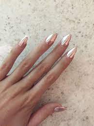 Rose Gold Chrome Achieved By Using A Melon Pink Base And Silver Chrome Nail Powder Gold Chrome Nails Chrome Nail Powder Chrome Nails
