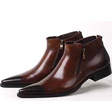 Amazon Com Fulinken Genuine Leather Pointed Toe Chat Zip Men Formal Shoes Dress Boots Ankle Boots Shoes Ankle Boots Men Boots Men Mens Ankle Boots