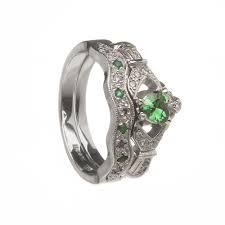 Diamond And Emerald Bridal Set Www Borujewelry Com Claddagh Ring Wedding White Gold Wedding Ring Set Emerald Claddagh