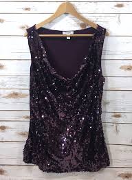 Dressbarn Woman Plus Size 2x Purple Plum Sequin Drape Neck Tank Top Shirt Tops Tank Top Fashion Tank Tops