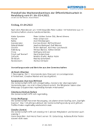 Protokoll des Wochenendseminars der Öffentlichkeitsarbeit in Rendsburg vom  01. bis 03.4.2022. Freitag, 01.04.2022