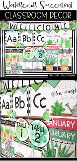 Watercolor Succulent Cactus Classroom Decor Watercolor Classroom Modern Classroom Plants Classroom