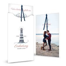 Die einladungskarten aus kraftpapier (gefaltet ca. Einladung Zur Hochzeit Im Maritimen Stil Mit Leuchtturm Carinokarten
