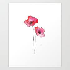 Minimalist Flower Art Print Two Poppies Watercolor And Ink Sketch Flower Prints Art Poppy Flower Tattoo Small Flower Art