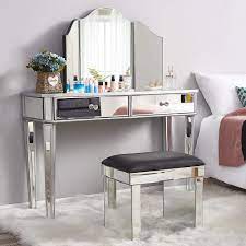 Mirrored Dressing Table Set Furniture Glass With 2 Drawers Vanity Console Dresser Bedroom With Table In 2020 Dressing Mirror Table Decor Living Room Dressing Table Set