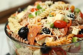Easy classic macaroni salad is creamy, crunchy, filling and totally delicious! Italian Pasta Salad Pepperoni Peppers Olives Tomatoes Cheese Easy Italian Pasta Salad Italian Pasta Salad Recipe Pasta Salad Recipes