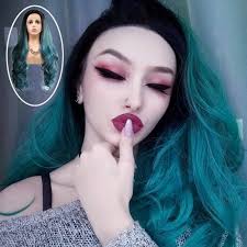 Amazon.com : Ombre Blue Green Mermaid Wigs for Women Girls Best Pastel  Black Green Wavy Natural Hairline Side Part Dark Roots 2Tone Handmade  Synthetic Lace Front Wigs Soft Glueless Hair Replacement Wigs