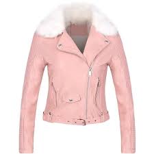 Yoins Pink Leather Biker Jacket With Artificial Fur 8120 Rsd Liked On Polyvore Featuring Leather Jackets Women Fur Leather Jacket Fur Collar Leather Jacket