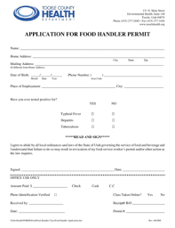 The environmental health division establishes rules and definitions; Fillable Online Tooelehealth Application For Food Handler Permit Tooelehealth Fax Email Print Pdffiller