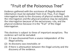 Fruit of the poisonous tree includes evidence gathered from just about any kind of police conduct that violates a defendant's constitutional rights. Definition Of Fruit Of The Poisonous Tree Doctrine Definitoin