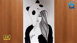 For the front view start by drawing an oval for the top of the head and to that add the bottom half of the face. Panda Girl Sketch 4k How To Draw Panda Girl Cute Girl Drawing Stay Home Stay Safe Youtube