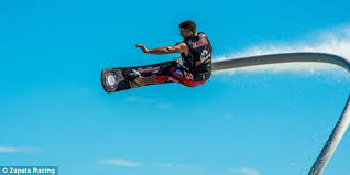 A flyboard itself is just a board with jets & a long hose to pump water flows. Aquatic Hoverboard Flies Using High Powered Jets Of Water Daily Mail Online