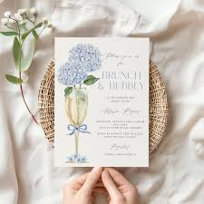 Blue Hydrangea Flowers Brunch and Bubbly Bridal Shower Editable Invitation 