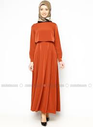 Duz Renk Elbise Kiremit Bislife Elbise Modelleri The Dress Islami Moda
