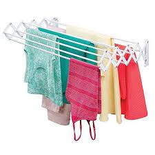 Mdesign Metal Wall Mount Accordion Expandable Retractable Clothes Air Drying Rack 8 Bars For Hanging Garments Clothes Drying Racks Drying Clothes Drying Rack