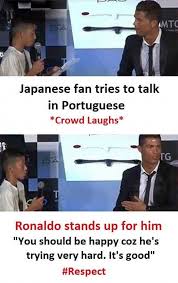Dopl3r Com Memes Japanese Fan Tries To Talk In Portuguese Crowd Laughs Tg Ronaldo Stands Up For Him You Should Be Happy Coz Hes Trying Very Hard Its Good Respect