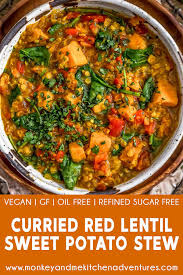 Curried Red Lentil And Sweet Potato Stew Monkey And Me Kitchen Adventures Recipe Lentil Recipes Recipes Whole Food Recipes
