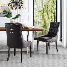 2x dining chairs living room pu leather with wooden legs home furniture chairs. George Leather Dining Chair Tufted Nailhead Trim Set Of 2 Overstock 24239417