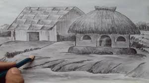 Black And White Pencil Drawings Of Nature Straw Hut House Nature Landscape What Should I Draw Black White Pencil Sketch In 2020 Nature Sketches Pencil Pencil Drawings Pencil Drawings Of Nature