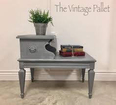 Chalk Painted This Vintage Two Tier End Table Hurricane Gray And Did A White Wash To Accent All The Detail Painted Furniture Recycled Furniture Paint Furniture