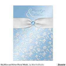 Sky Blue And Silver Floral Wedding Invitation Zazzle Com Floral Wedding Invitations Blue Themed Wedding Sky Blue Weddings