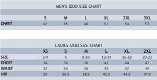Izod Size Chart Stitch Logo Brand Uniforms