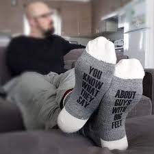 You Know What They Say About Guys With Big Feet Funny Quality Printed Sock In Wool Or Cotton Great Retirement Gift Or Stocking Stuffer Wool Blend Socks Cool Socks Funny Socks