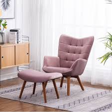 Leiria Contemporary Silky Velvet Tufted Accent Chair With Ottoman Yellow Walmart Com In 2020 Tufted Accent Chair Accent Chairs Living Room Chairs