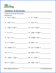 Grade 6 Addition And Subtraction Of Decimals Worksheets Free Printable Decimals Worksheets Math Worksheets Grade 5 Math Worksheets