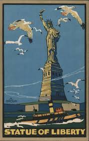 The chrome and black setting is perfect for the style and the figurine of the diving woman is just as spot on. Rare Art Deco Statue Of Liberty 1924 Poster Views Of New York Artist Signed A Broun Postcard