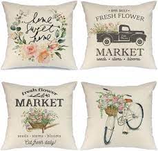 A pretty throw pillow to tie it all together. Amazon Com Aeney Spring Decor Pillow Covers 18x18 For Couch Set Of 4 Spring Decorations For Home Farmhouse Decorative Throw Pillows A223 Home Kitchen